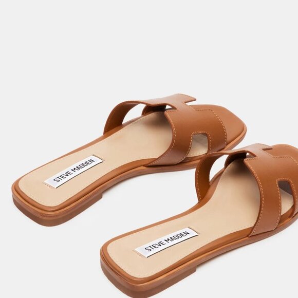 HADYN COGNAC LEATHER SLIDES - Picture 6 of 6